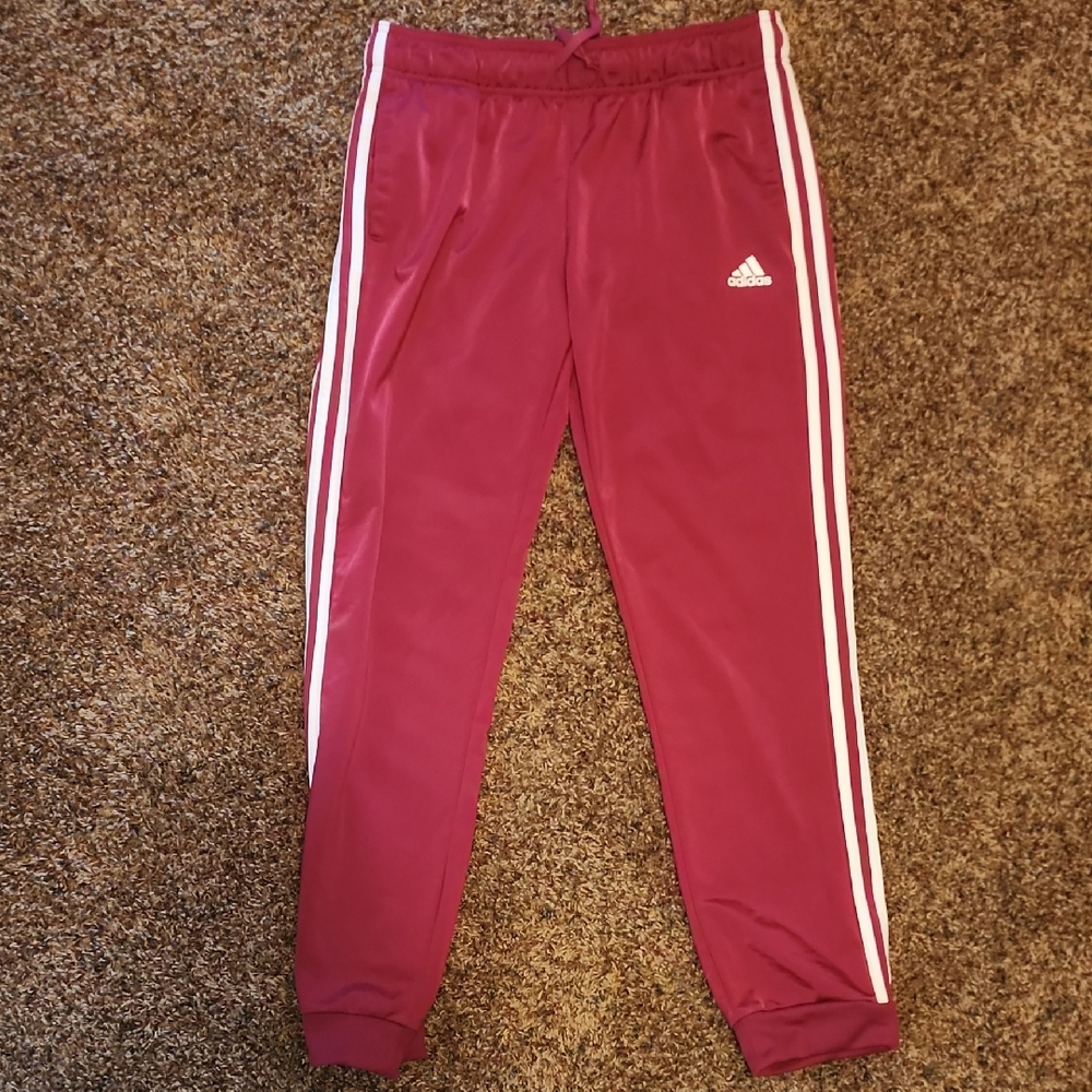 Adidas Maroon and White Sweatpants with Classic Stripes